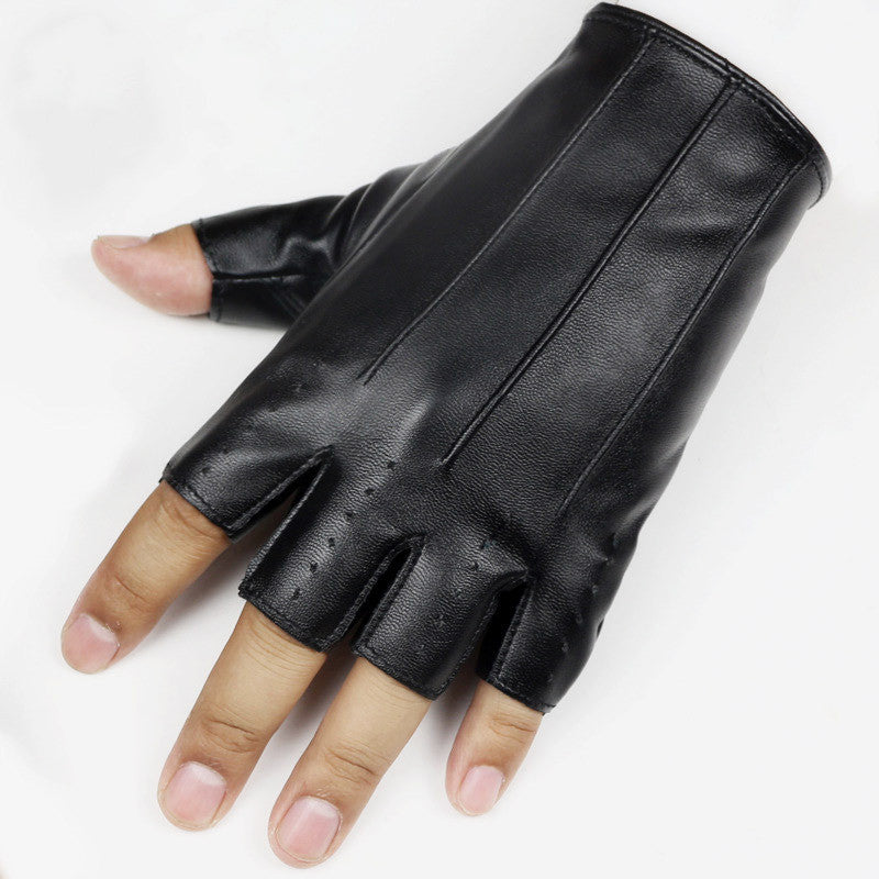 Men's Three-band Leather Half-finger Gloves