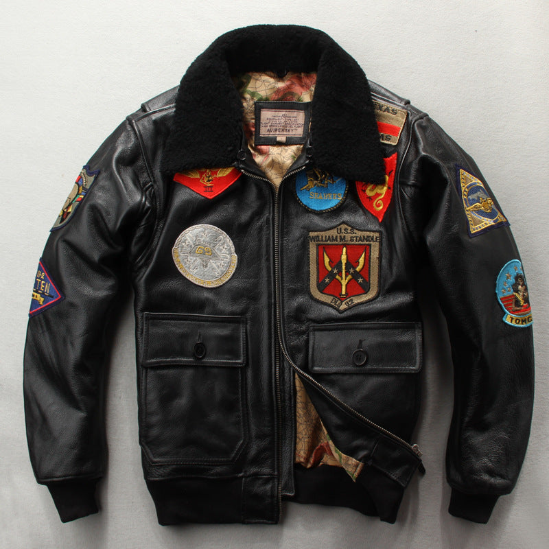 Men's Embroidered Leather Leather Motorcycle Jacket