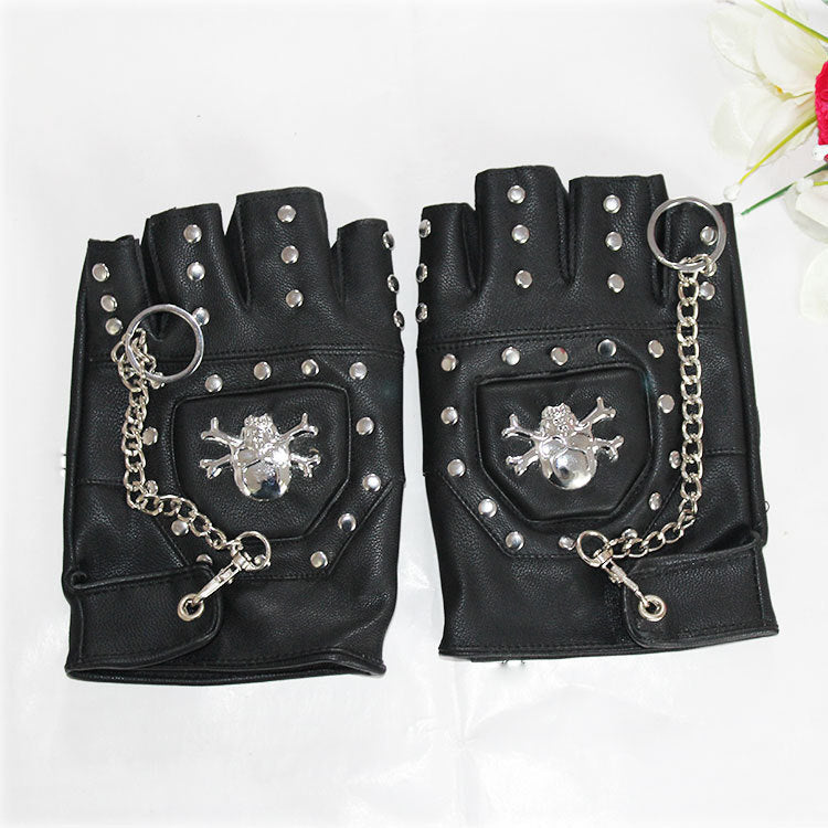 Pu leather gloves punk hip-hop rivet half finger leather gloves