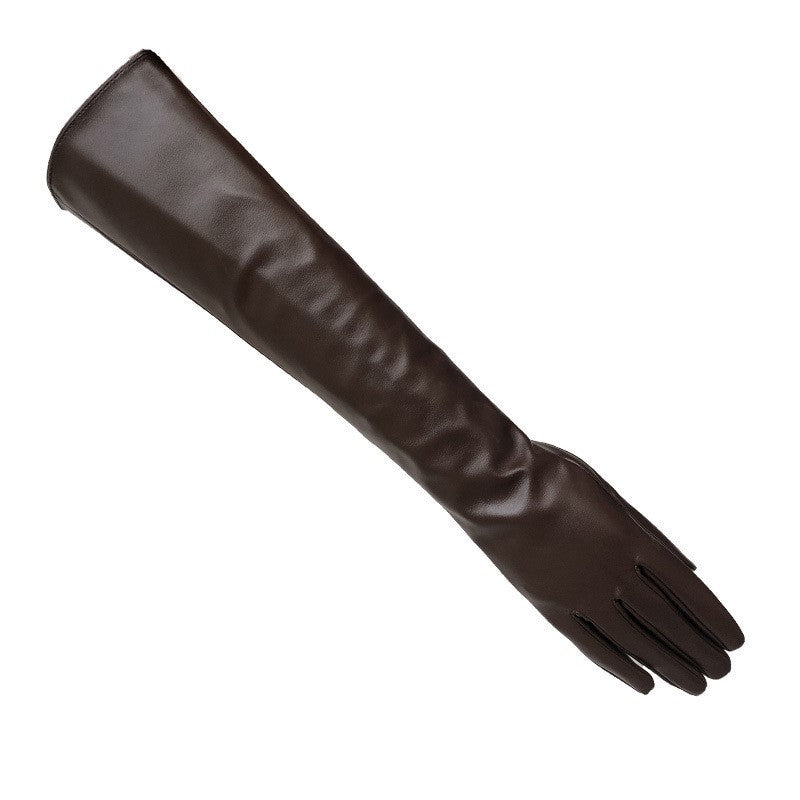 Women's long touch screen leather gloves