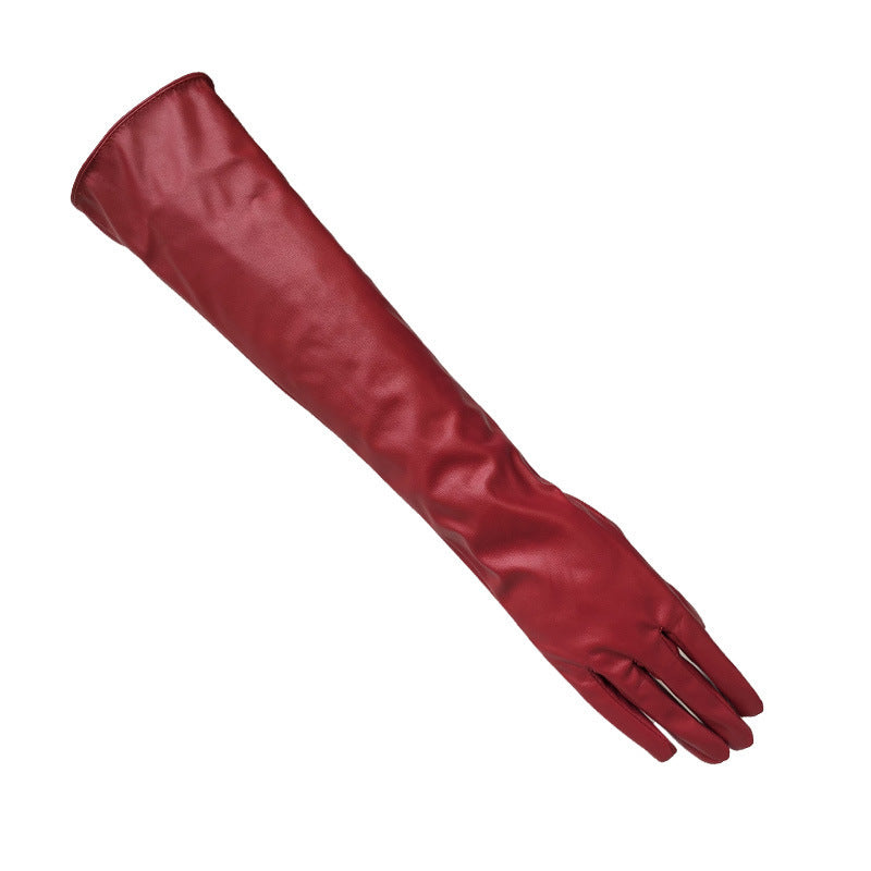 Women's long touch screen leather gloves