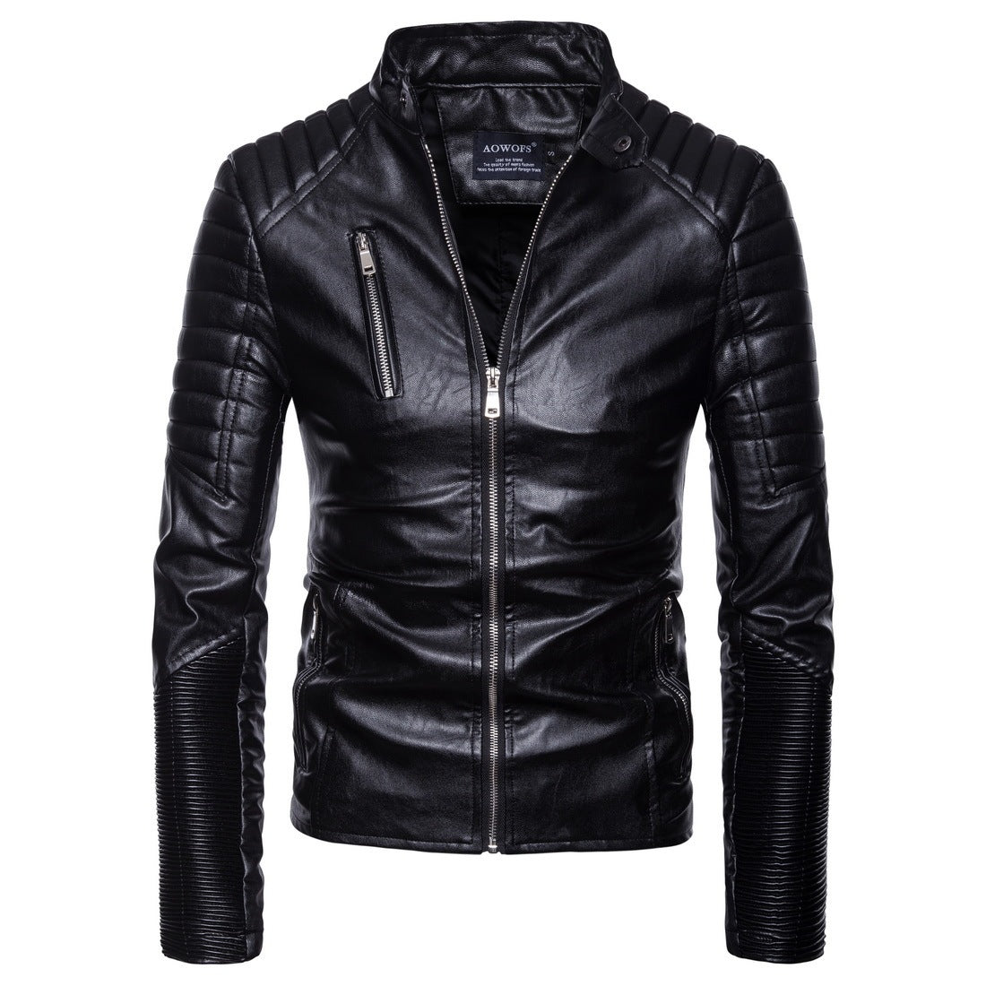 Multi-zip leather motorcycle leather jacket