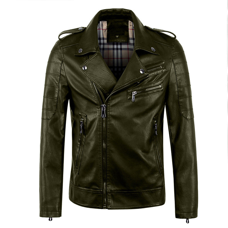 Men's leather lapel slim leather jacket