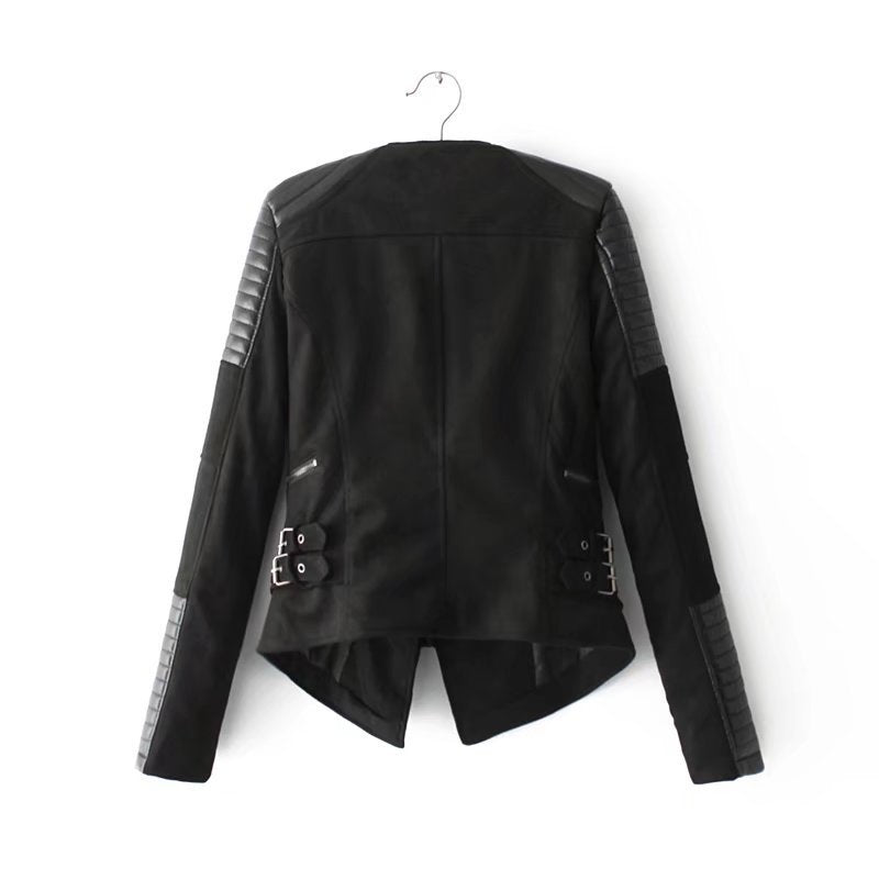 Stitching cropped leather jacket