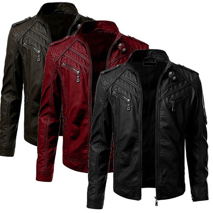 PU jacket slim zip leather jacket