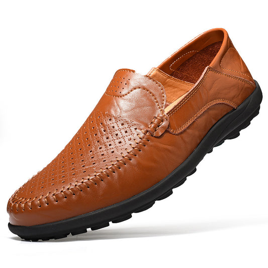 Leather hollow peas shoes