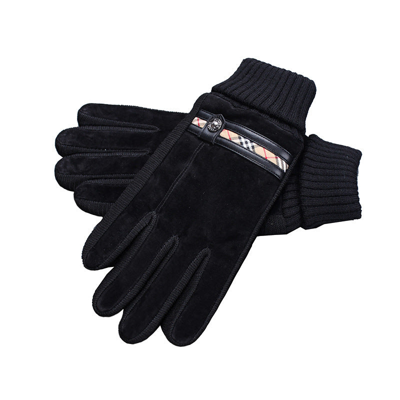 Plus velvet thick warm leather gloves