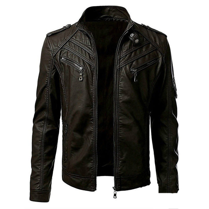 PU jacket slim zip leather jacket