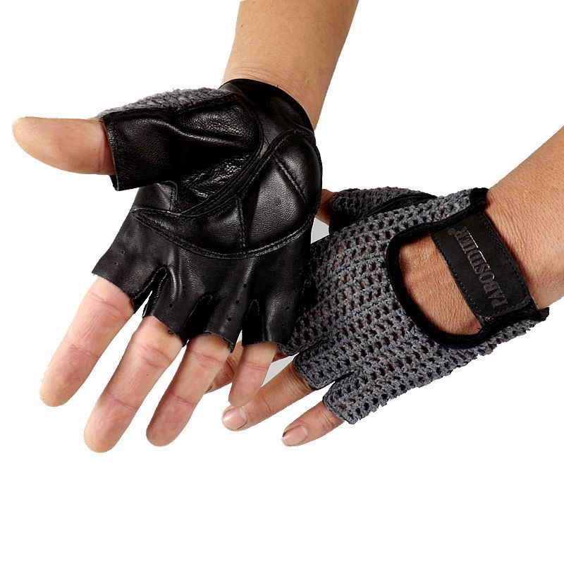 Wool mesh leather fitness gloves