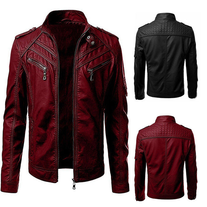 PU jacket slim zip leather jacket