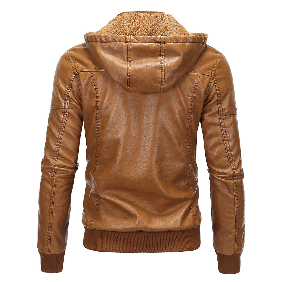 Fleece Warm Leather Jacket With Hooded Leather Jacket