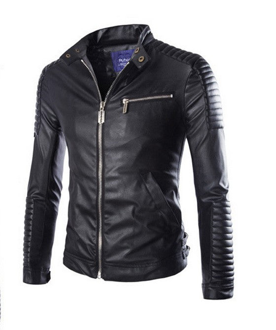 Men's Solid Color Leather Jacket Motorcycle Leather Jacket Men's