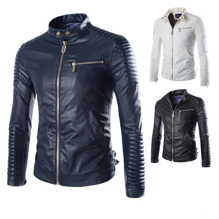 Men's Solid Color Leather Jacket Motorcycle Leather Jacket Men's