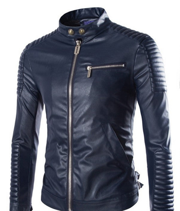 Men's Solid Color Leather Jacket Motorcycle Leather Jacket Men's