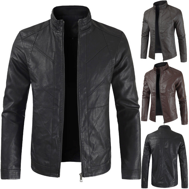 Men's PU Leather Jacket Thin Section Stand Collar Fashion Leather Jacket