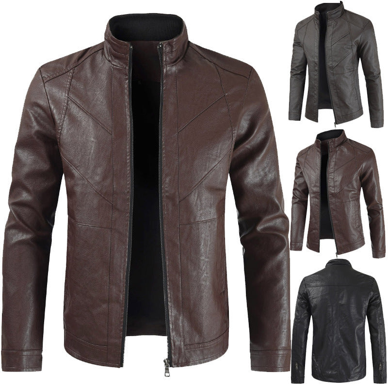 Men's PU Leather Jacket Thin Section Stand Collar Fashion Leather Jacket