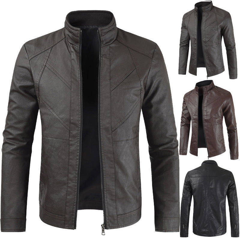 Men's PU Leather Jacket Thin Section Stand Collar Fashion Leather Jacket