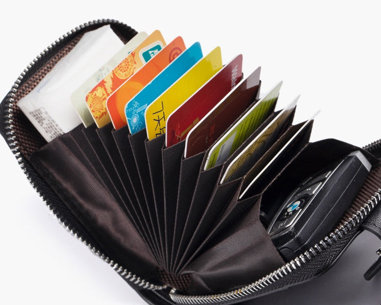 Men's Bag First Layer Leather Driver's License Bag Multi-FunctionCard Bag Anti-Theft Swipe Multi-Card Wallet ID Bag