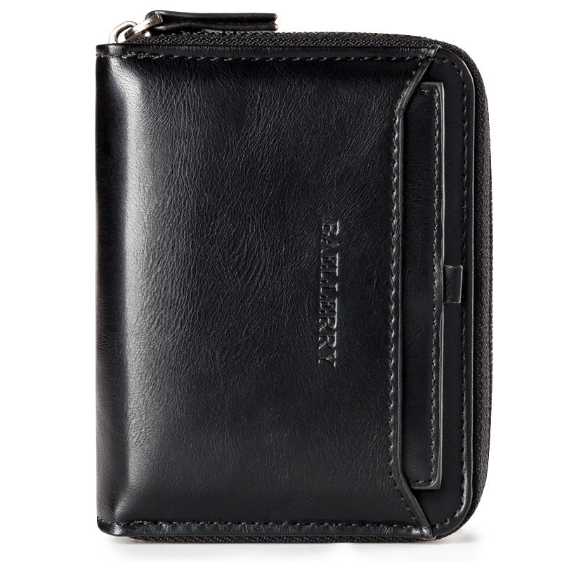 Baellerry Wallet Men'S Short Pu Leather Wallet Men'S Wallet Vertical Zipper Retro Youth Small Wallet