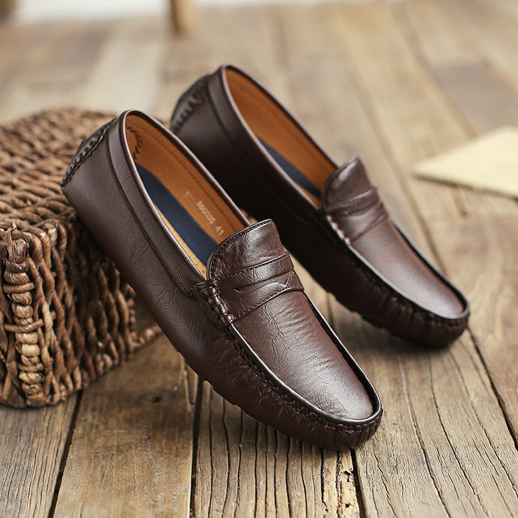 Winter Casual Leather Shoes, Men'S Shoes, Business All-Match Peas Shoes, Soft Soles, Soft Leather One-Step Shoes