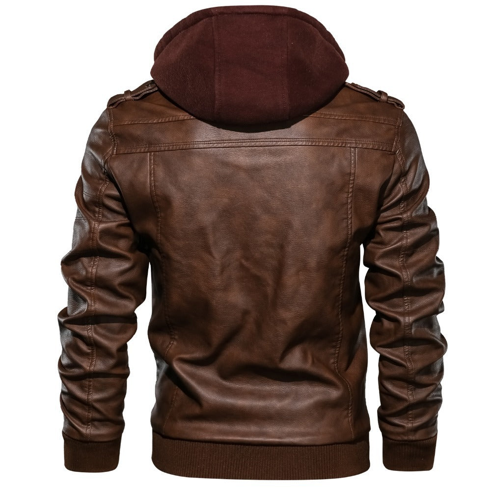 Spring, Autumn And Winter New Leather Jacket Men's Hooded Leather Jacket Youth Men's Jacket