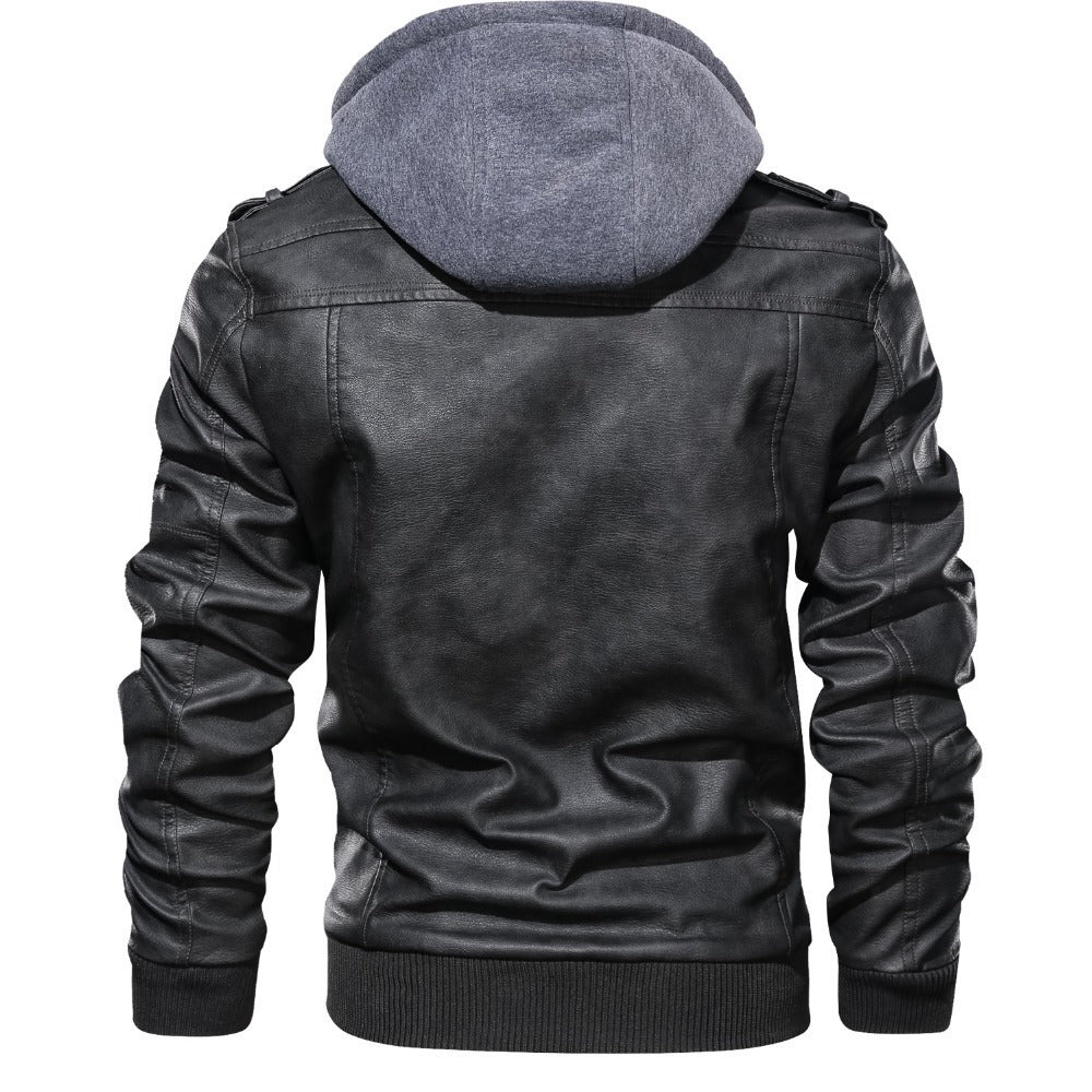 Spring, Autumn And Winter New Leather Jacket Men's Hooded Leather Jacket Youth Men's Jacket