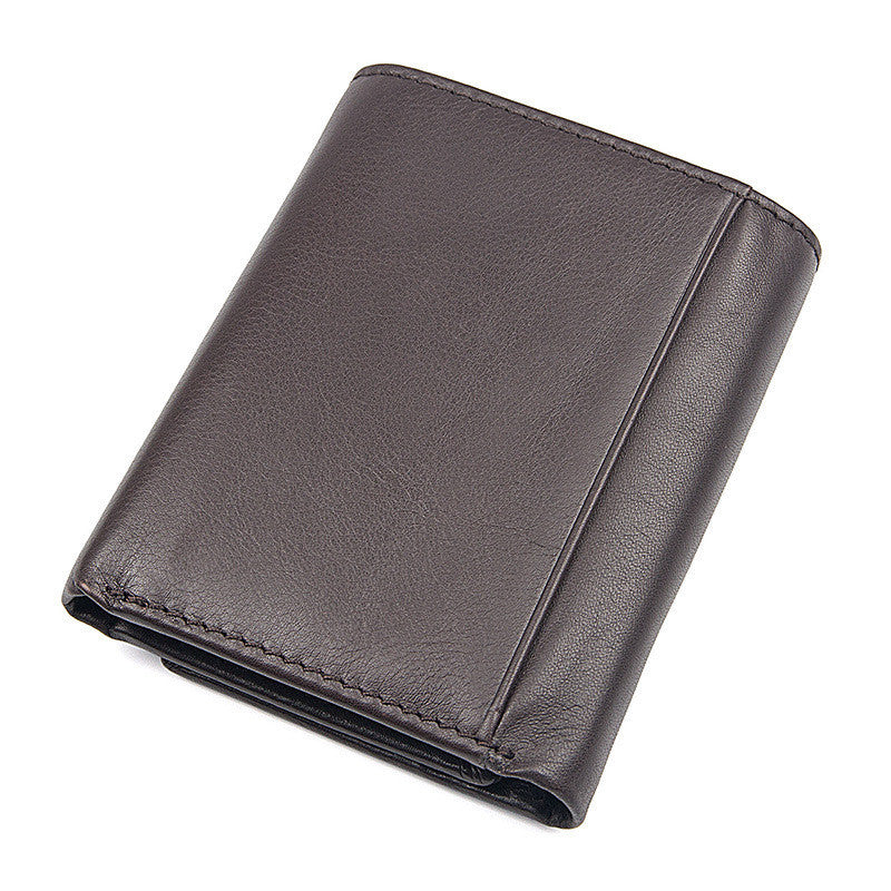 Head Layer Cowhide Texture Wallet Unisex 2 Fold Wallet