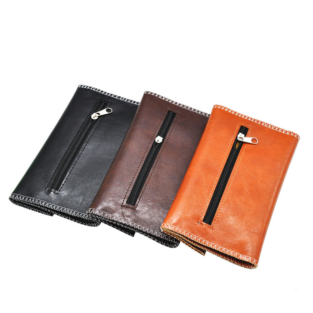 Tri-Fold Leather Cigarette Bag With Zipper