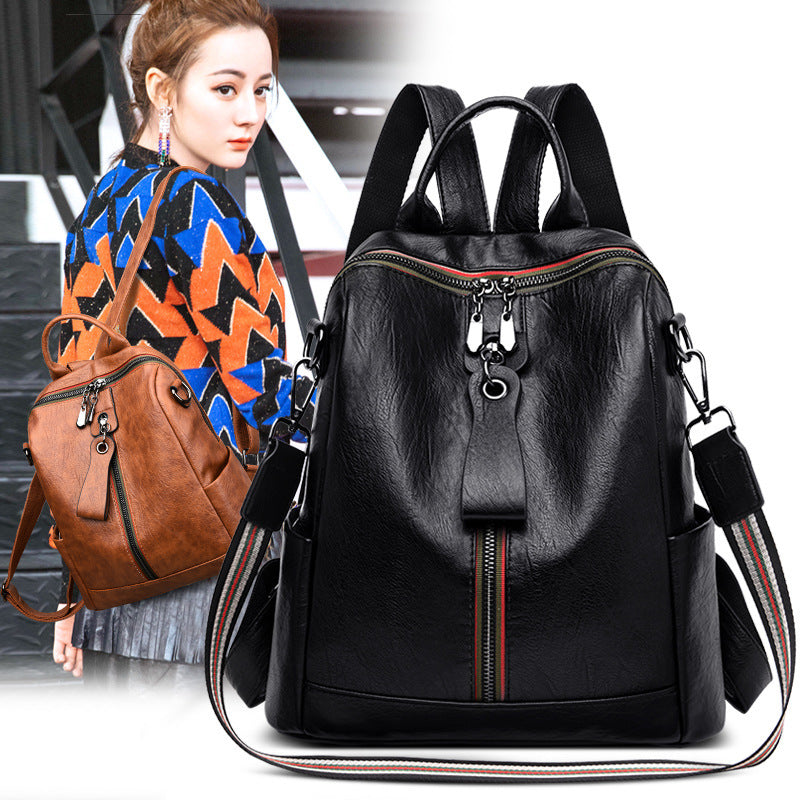 Soft Leather Female Bag Retro Travel Backpack