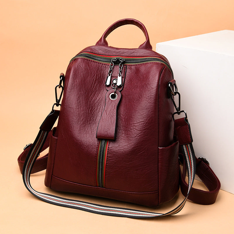 Soft Leather Female Bag Retro Travel Backpack