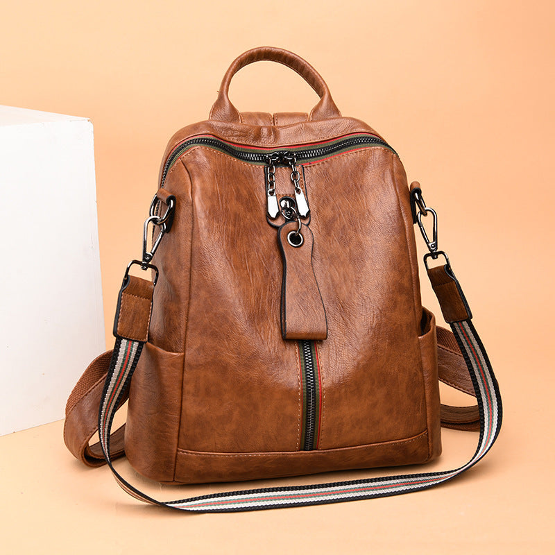 Soft Leather Female Bag Retro Travel Backpack