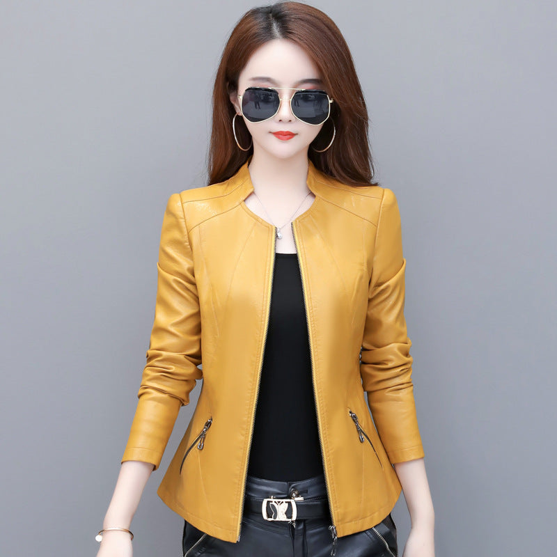 Korean slim leather jacket