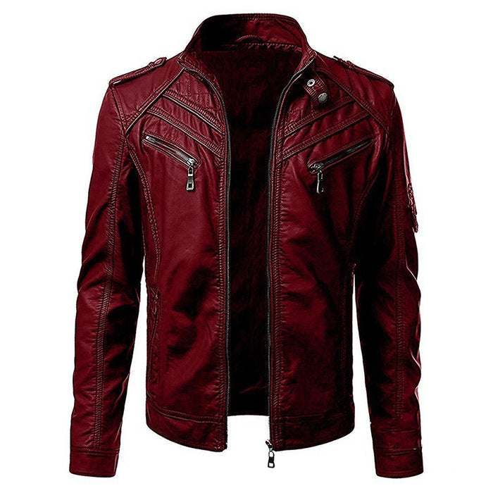 PU jacket slim zip leather jacket