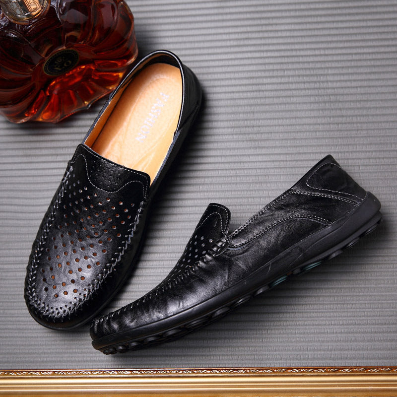 Leather hollow peas shoes