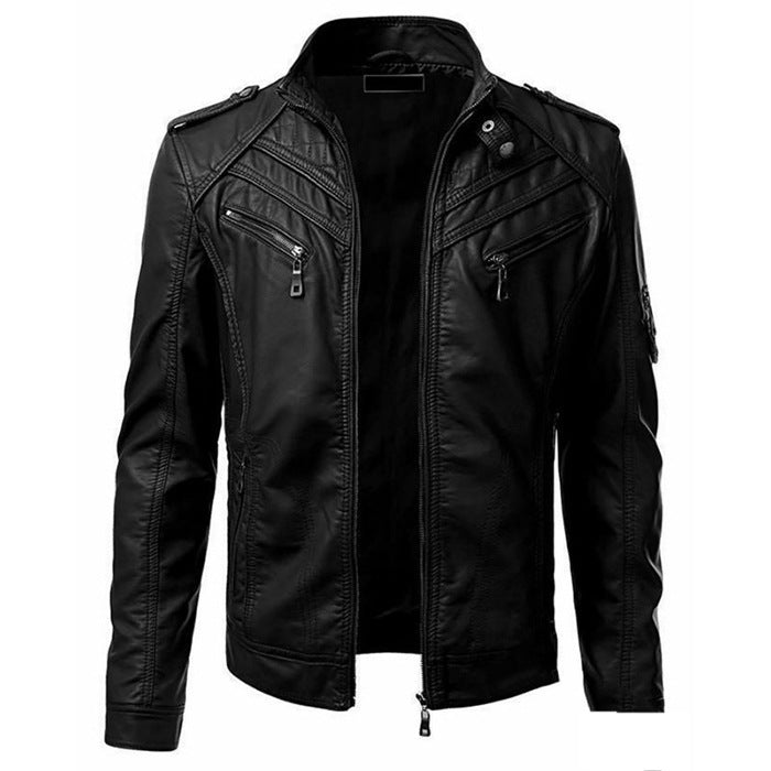 PU jacket slim zip leather jacket