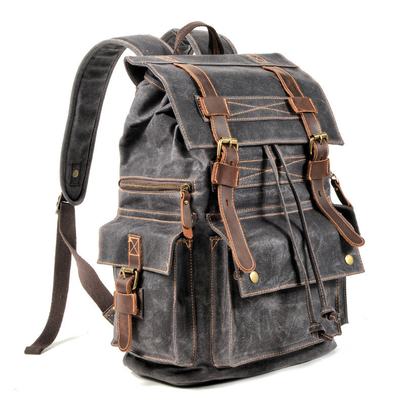 Men's And Women's Beeswax Canvas Travel Outdoor Leather Mountaineering Bag