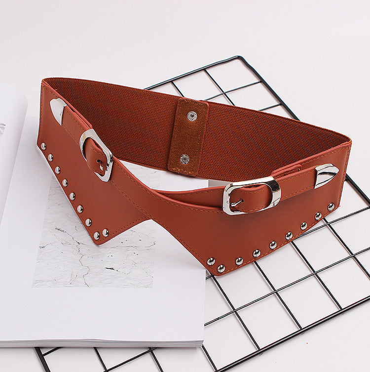 Women's Belts With Skirts, Decorative Dresses, Waist Closure, Elastic Elastic Rivets, Wide Belts