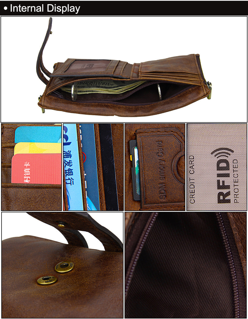 Anti-theft brush RFID first layer cowhide wallet