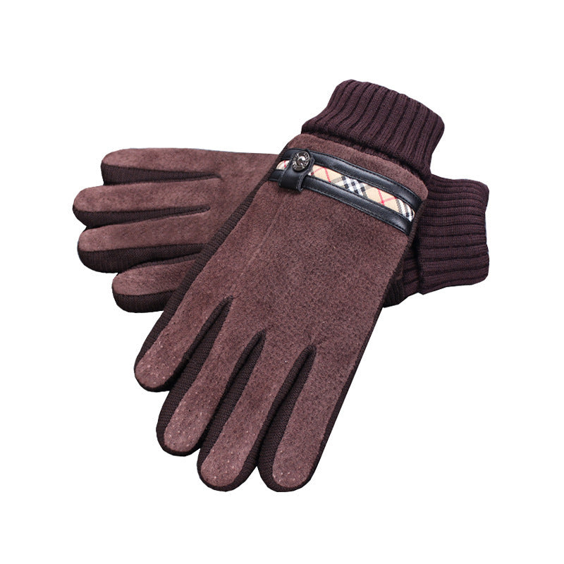 Plus velvet thick warm leather gloves