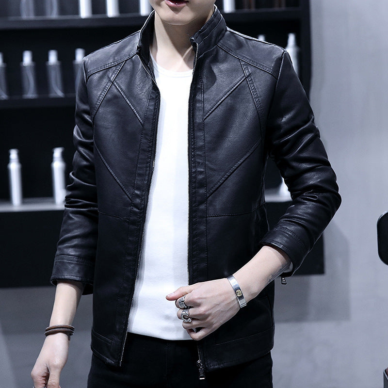 Korean slim leather jacket