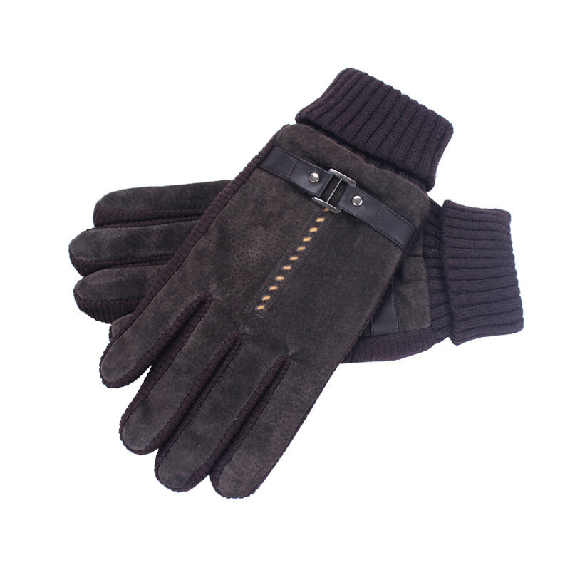 Plus velvet thick warm leather gloves