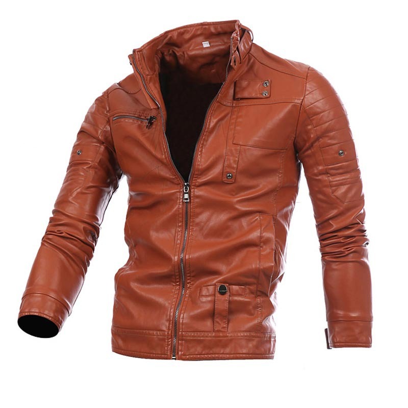 Zipper motorcycle leather jacket