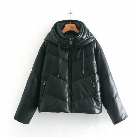 Ladies faux leather cotton jacket jacket