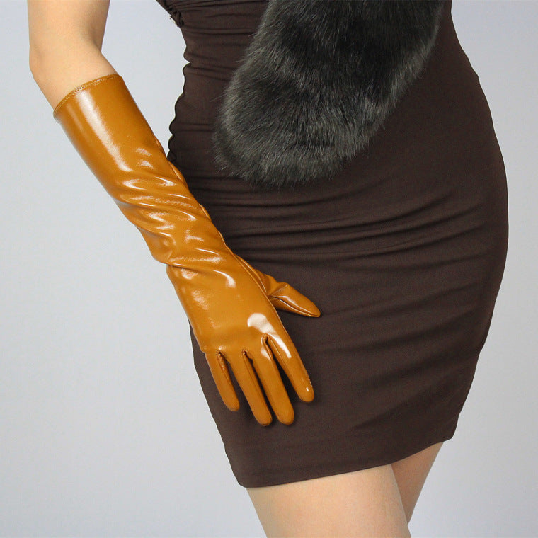 Patent leather touch function gloves