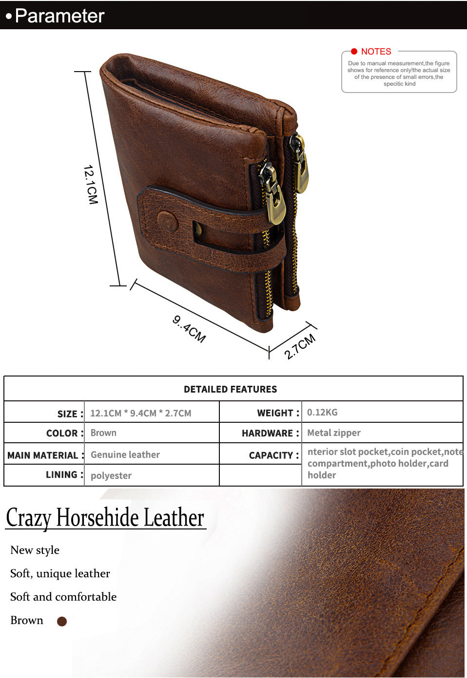 Anti-theft brush RFID first layer cowhide wallet