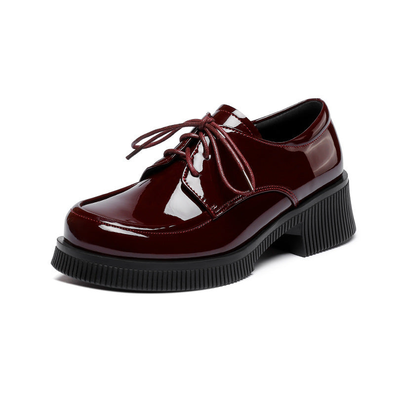 Women's Fashion Casual Leather Patent Leather Lace-up Leather Shoes