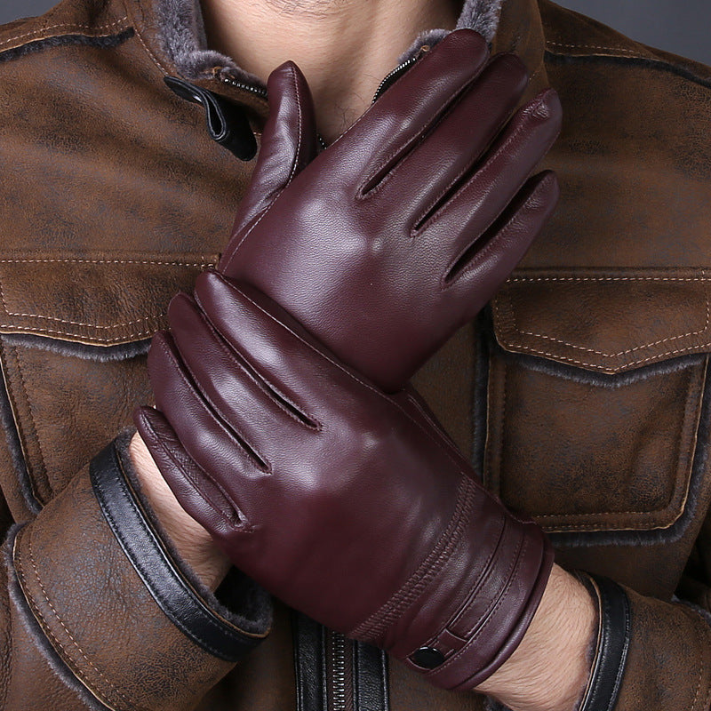 Winter Warm Thickened Men's Leather Gloves