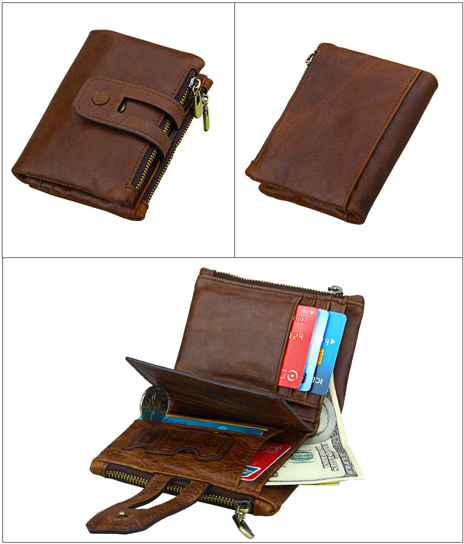 Anti-theft brush RFID first layer cowhide wallet