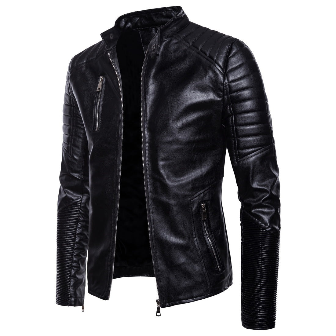 Multi-zip leather motorcycle leather jacket