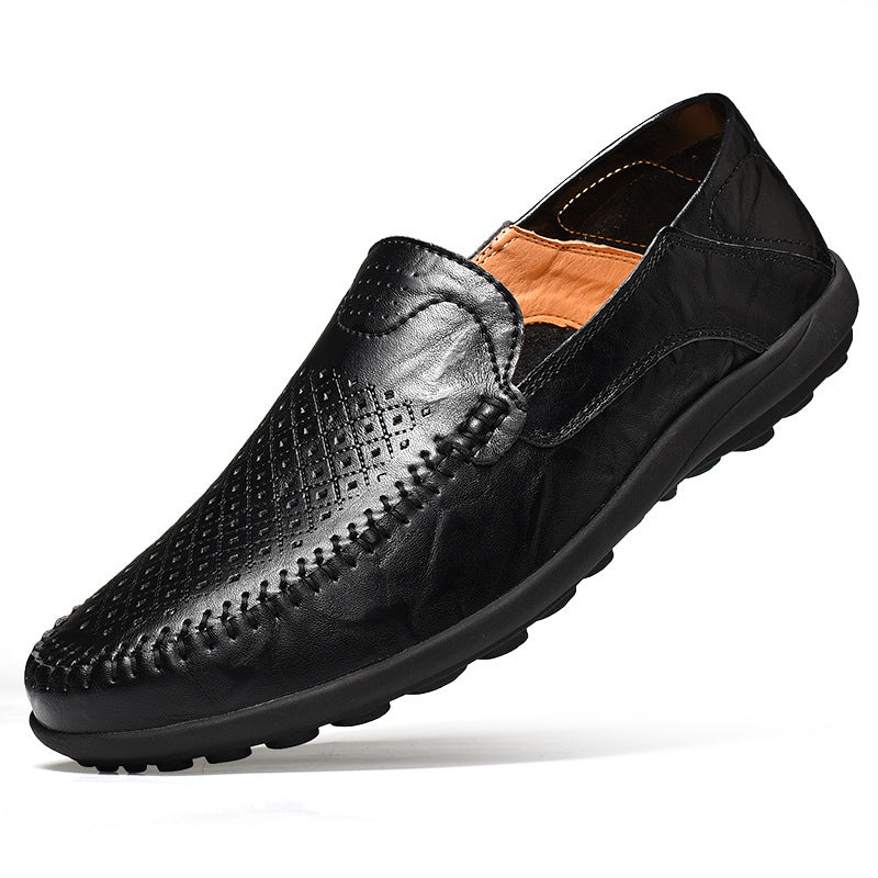 Leather hollow peas shoes